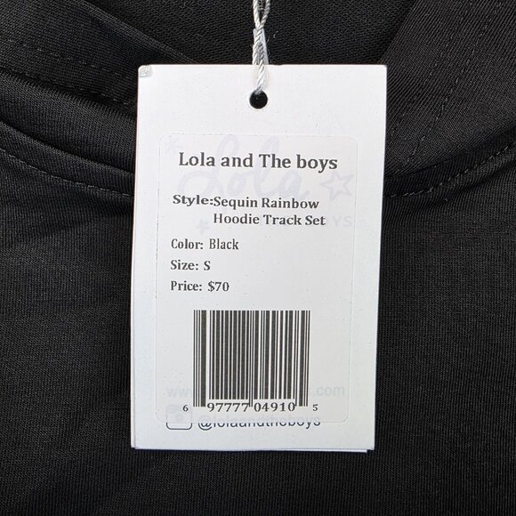 Lola and The Boys Hoodie Womens Small Black Sequin Rainbow Track Pullover Fun - Picture 2 of 11